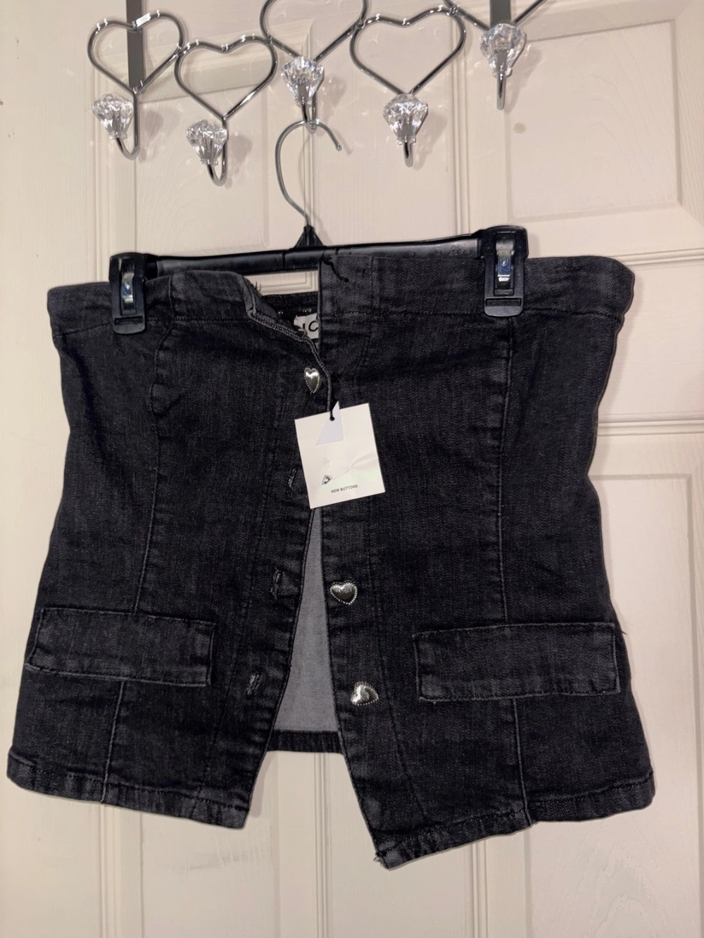 ICHI Black Strapless Denim Bustier Crop Top NWT XL